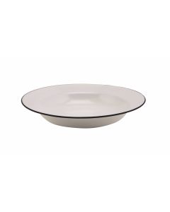 Enamel Deep Plate White with Blue Rim 24cm [777548]